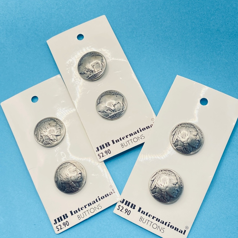 JHB Buffalo Head Nickel Buttons On Card Bundle of 3 Sets Native American